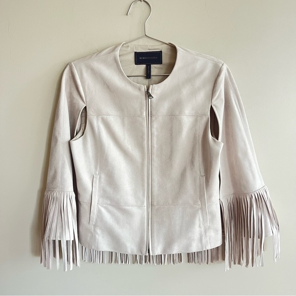 BCBG Jackets & Blazers - BCBG Fringe Faux Suede Capelet